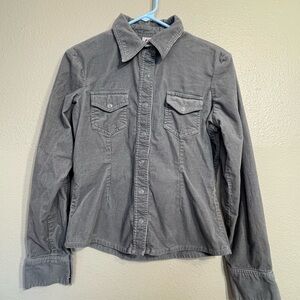 Gray Button-Up but with Snaps corduroy Shirt medium